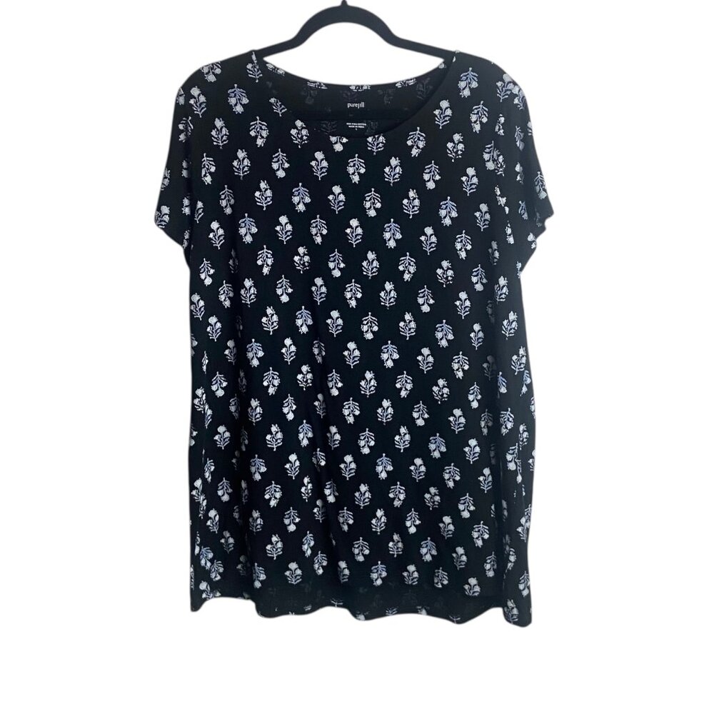 J Jill Women's Black Short Sleeve Printed elliptical Tee - Picture 2 of 7